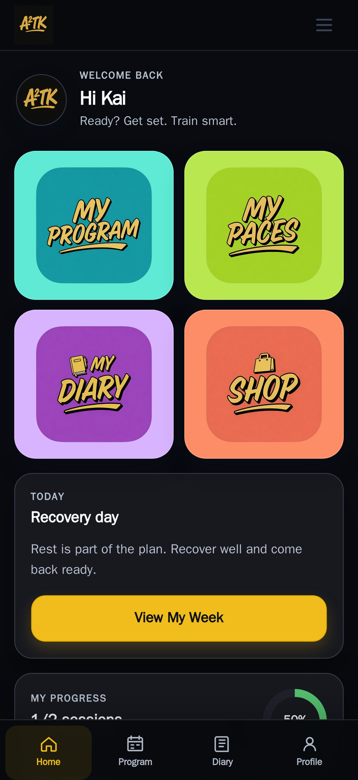 A2TK phone application home screen